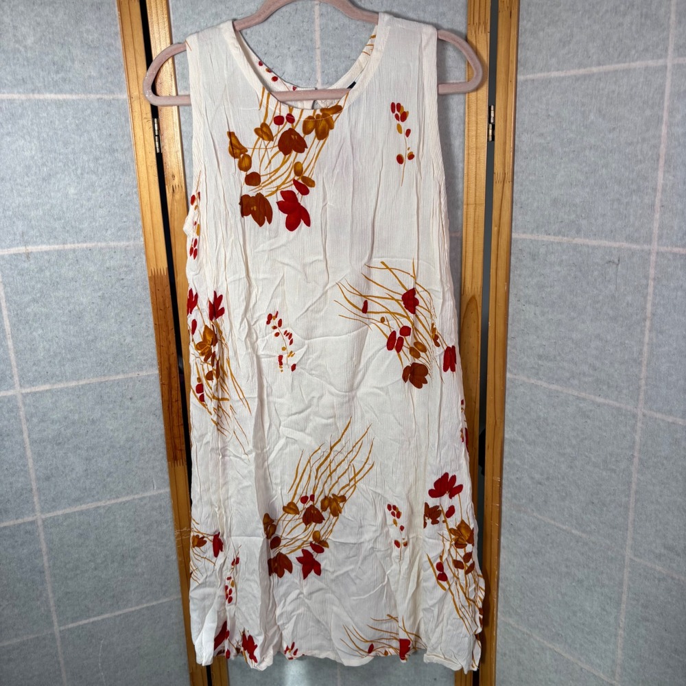 Hibiscus Collection Hawaii Dress One Size White Floral Rayon Sleeveless Boho